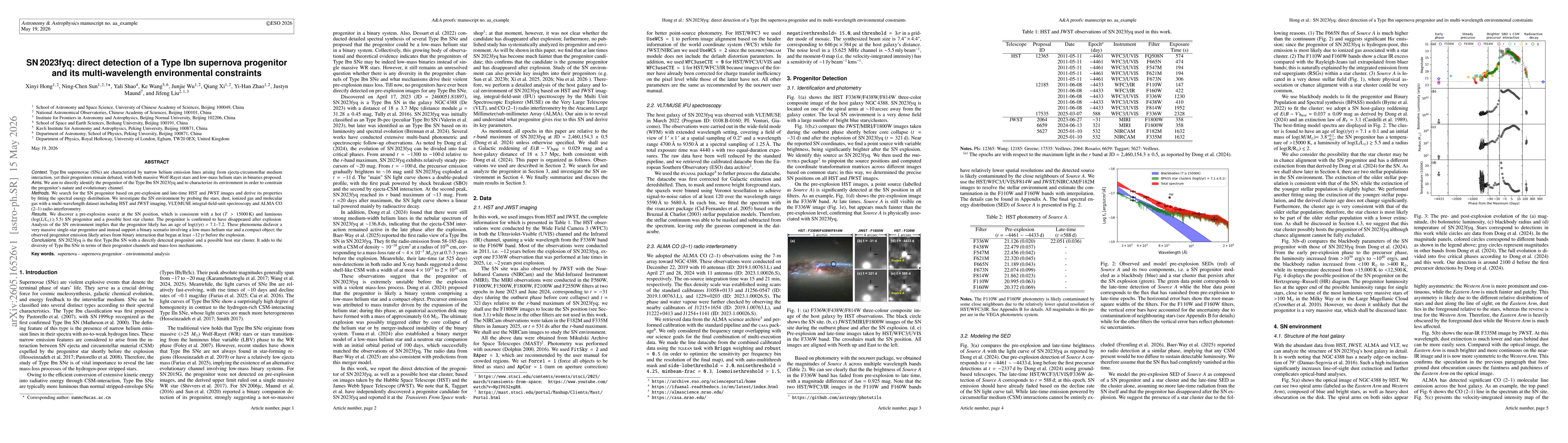 Thumbnail for SN 2023fyq: direct detection of a Type Ibn supernova progenitor and its multi-wavelength environmental constraints
