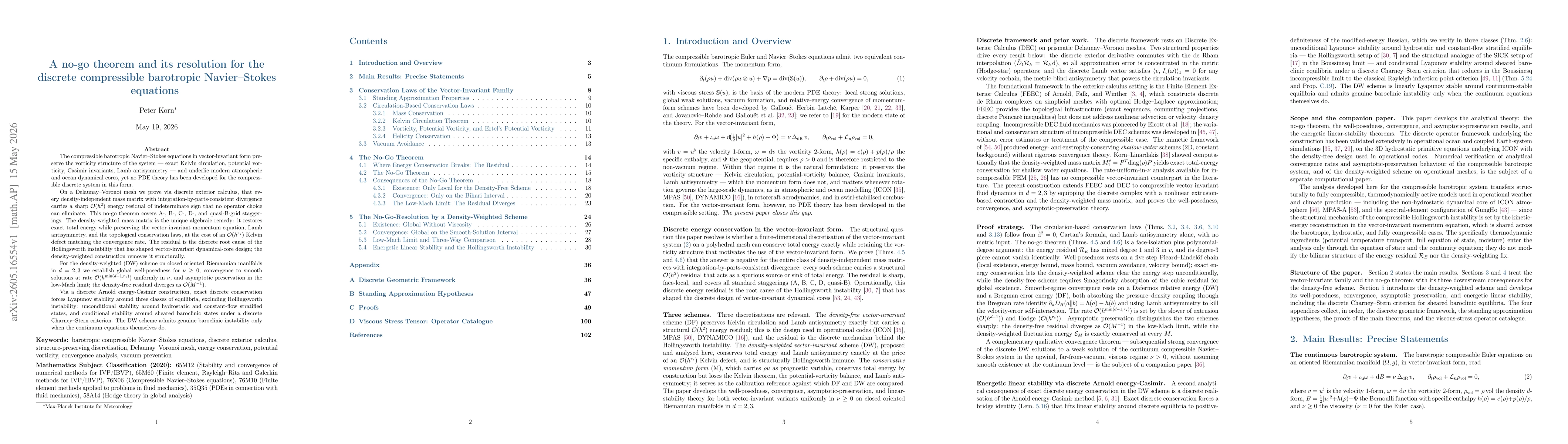 Thumbnail for A no-go theorem and its resolution for the discrete compressible barotropic Navier--Stokes equations