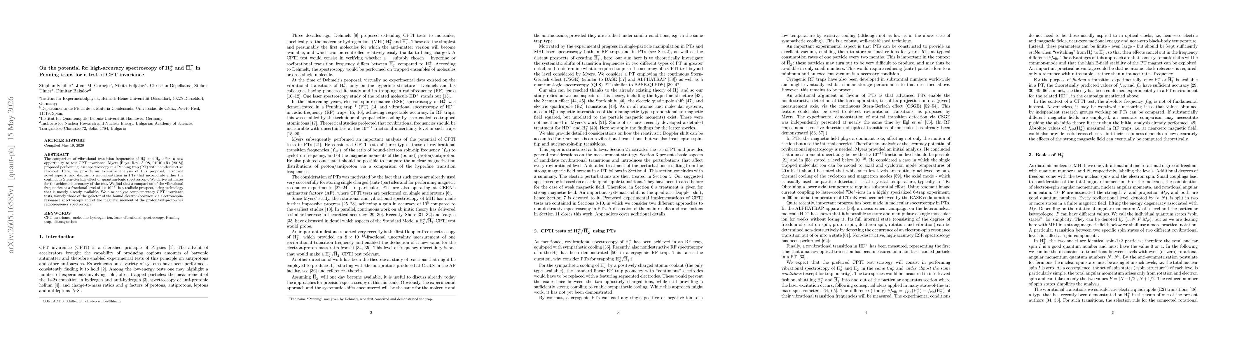 Thumbnail for On the potential for high-accuracy spectroscopy of $\mathrm{H}_2^+$ and $\overline{\mathrm{H}}_2^-$ in Penning traps for a test of CPT invariance