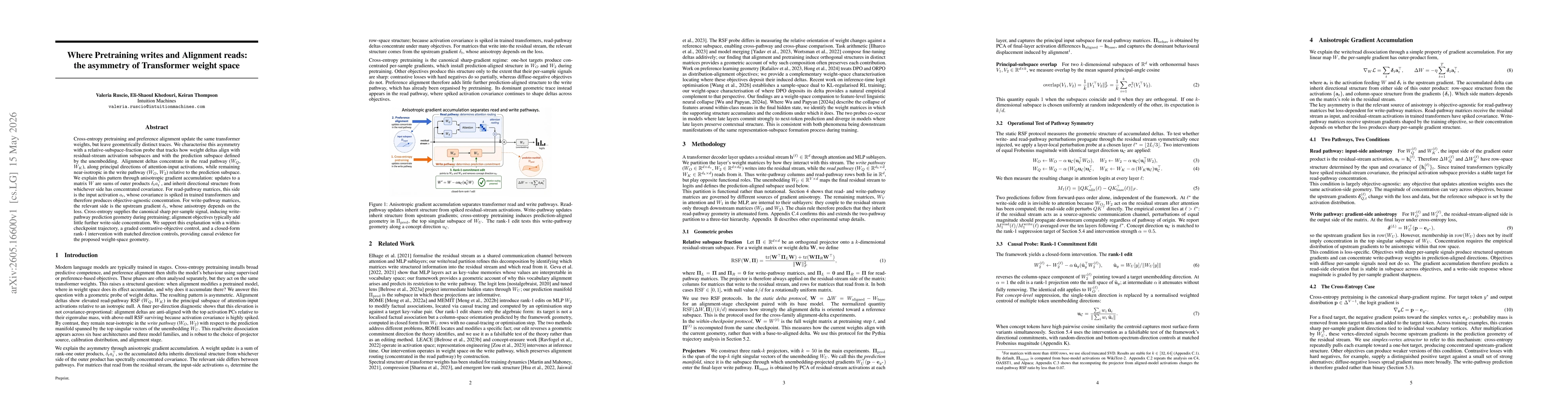 Thumbnail for Where Pretraining writes and Alignment reads: the asymmetry of Transformer weight space