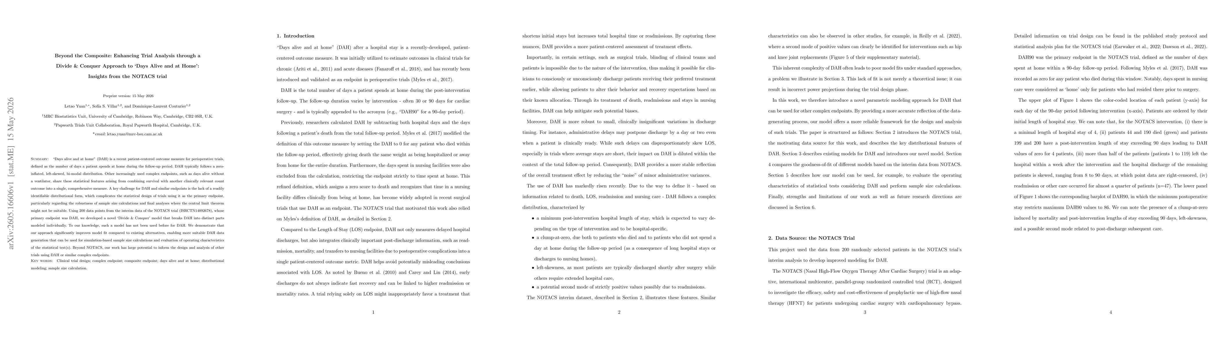Thumbnail for Beyond the Composite: Enhancing Trial Analysis through a Divide & Conquer Approach to 'Days Alive and at Home': Insights from the NOTACS trial