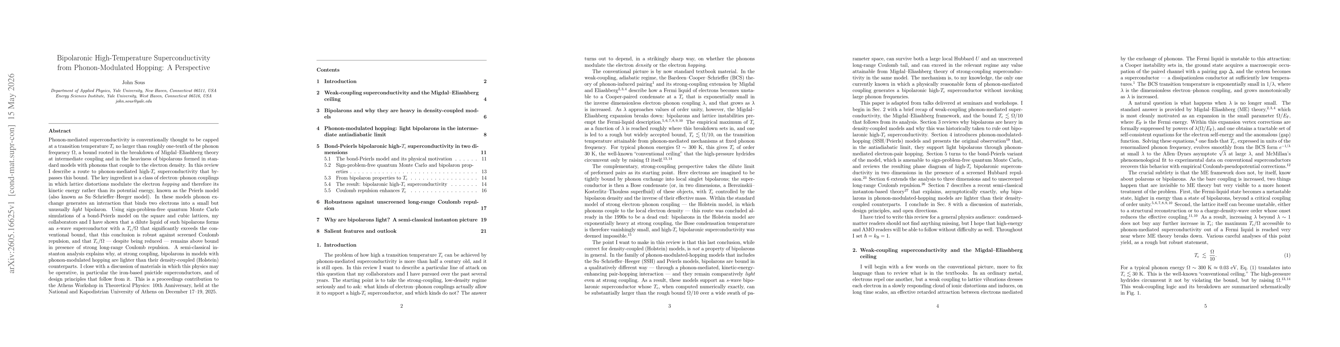 Thumbnail for Bipolaronic High-Temperature Superconductivity from Phonon-Modulated Hopping: A Perspective