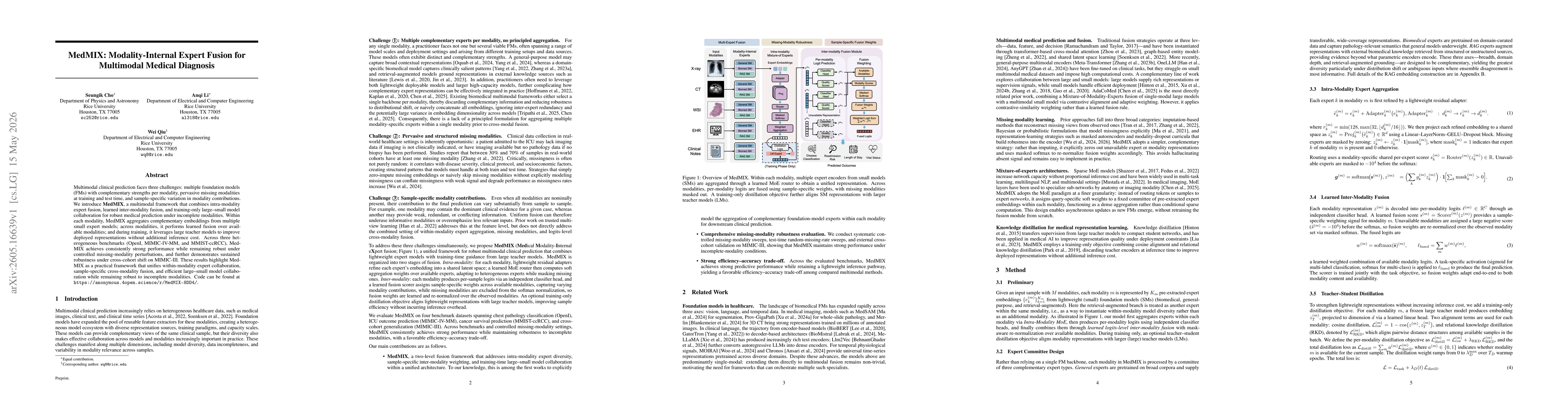 Thumbnail for MedMIX: Modality-Internal Expert Fusion for Multimodal Medical Diagnosis