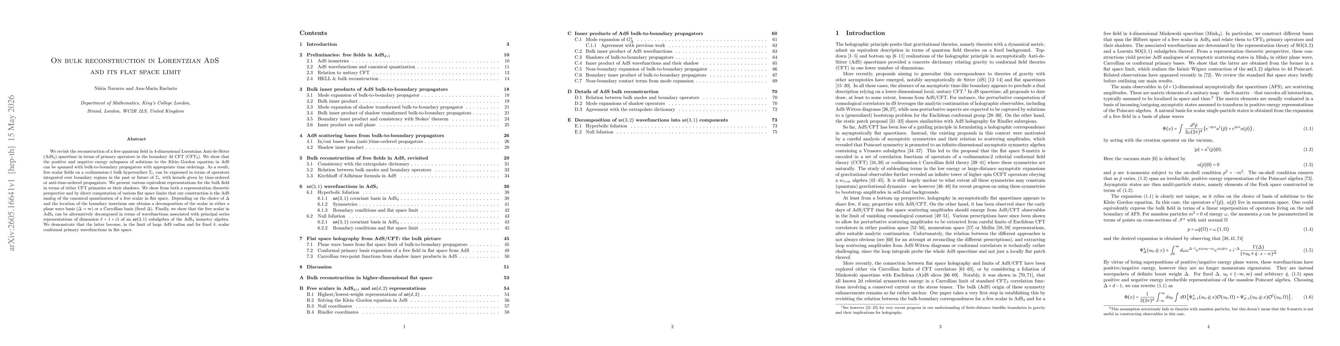 Thumbnail for On bulk reconstruction in Lorentzian AdS and its flat space limit