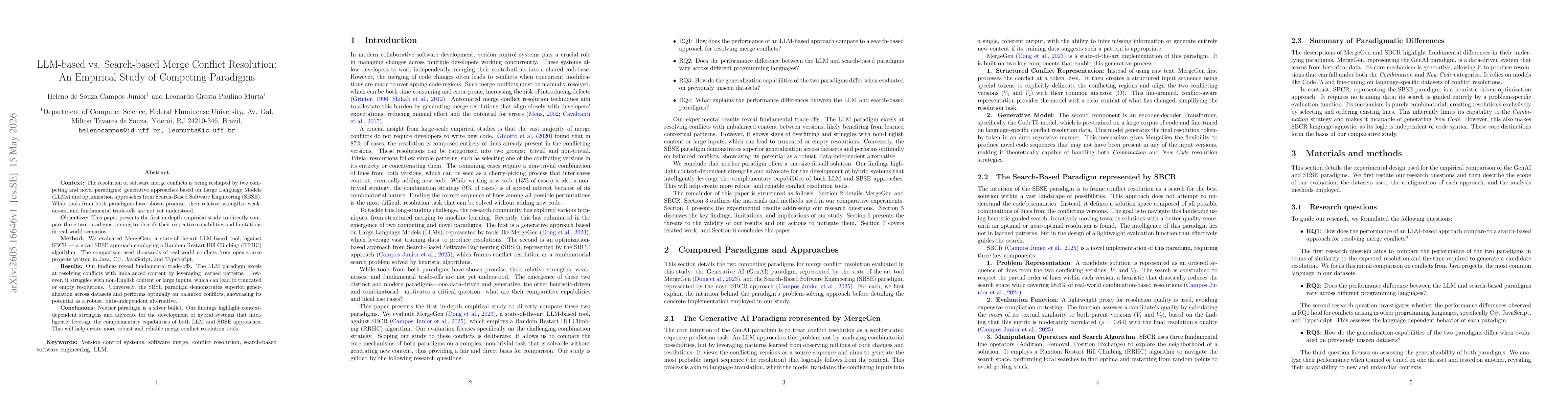 Thumbnail for LLM-based vs. Search-based Merge Conflict Resolution: An Empirical Study of Competing Paradigms