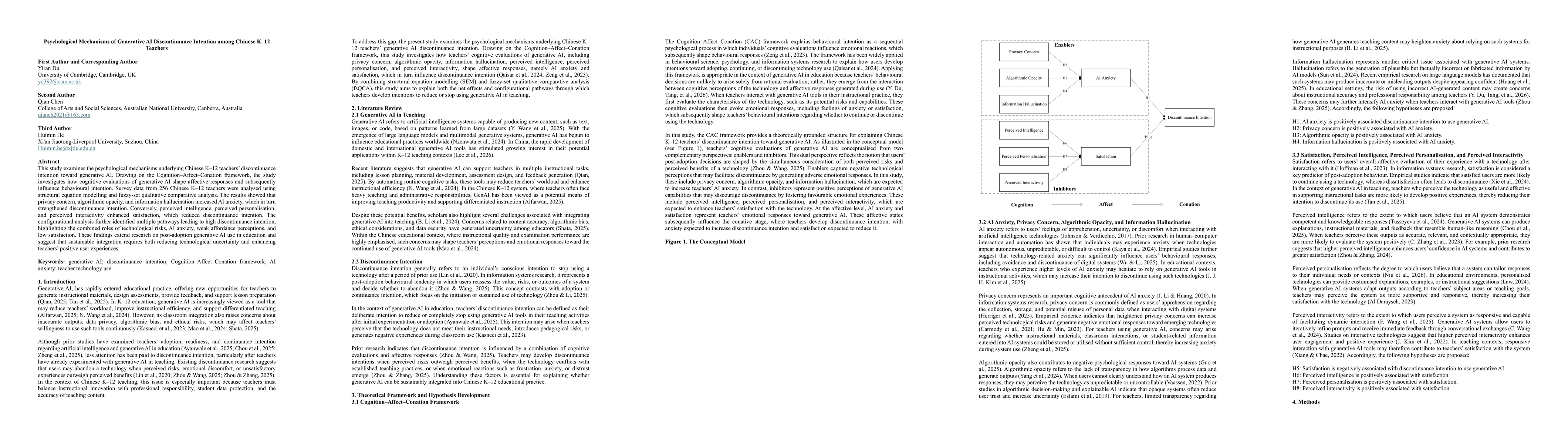 Thumbnail for Psychological Mechanisms of Generative AI Discontinuance Intention among Chinese K-12 Teachers