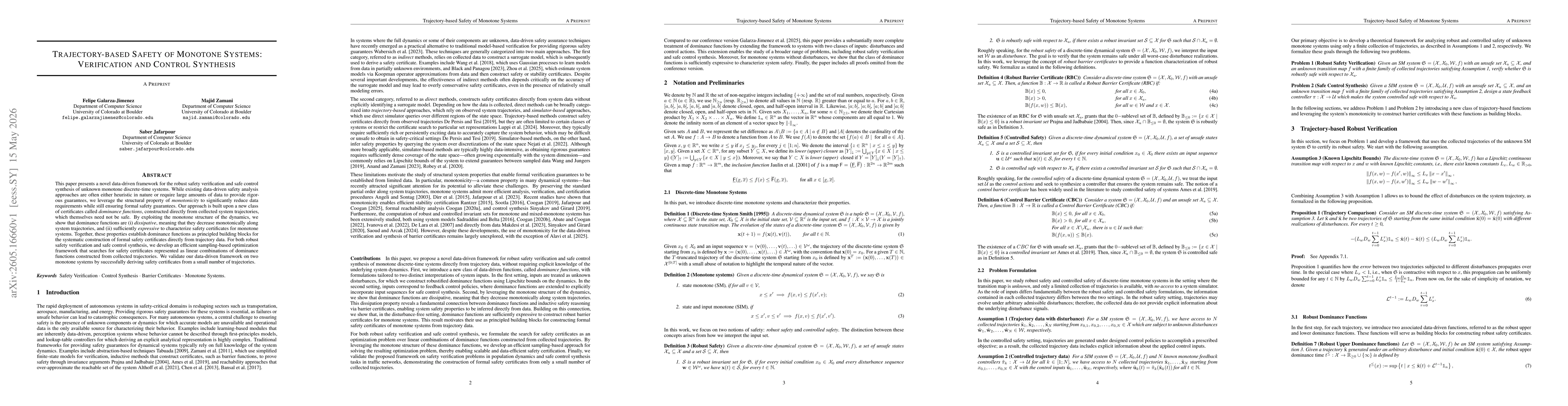 Thumbnail for Trajectory-based Safety of Monotone Systems: Verification and Control Synthesis