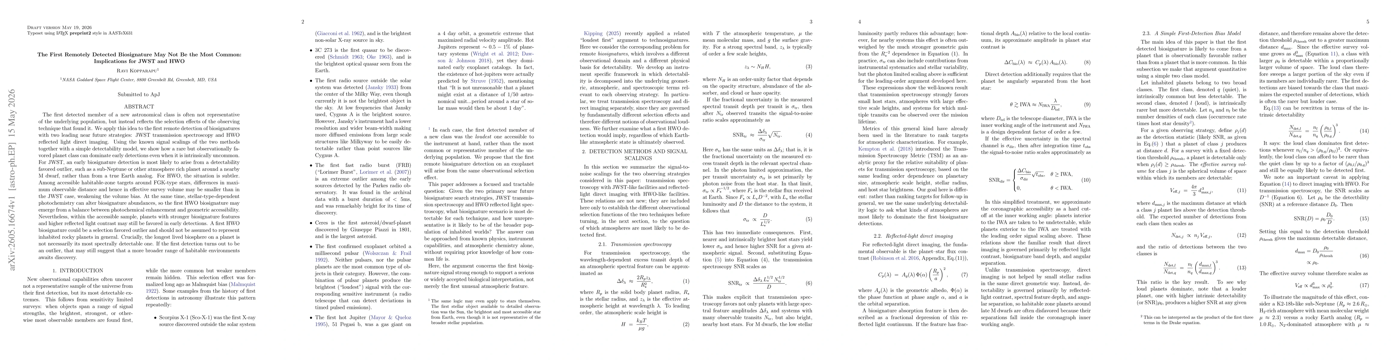 Thumbnail for The First Remotely Detected Biosignature May Not Be the Most Common: Implications for JWST and HWO