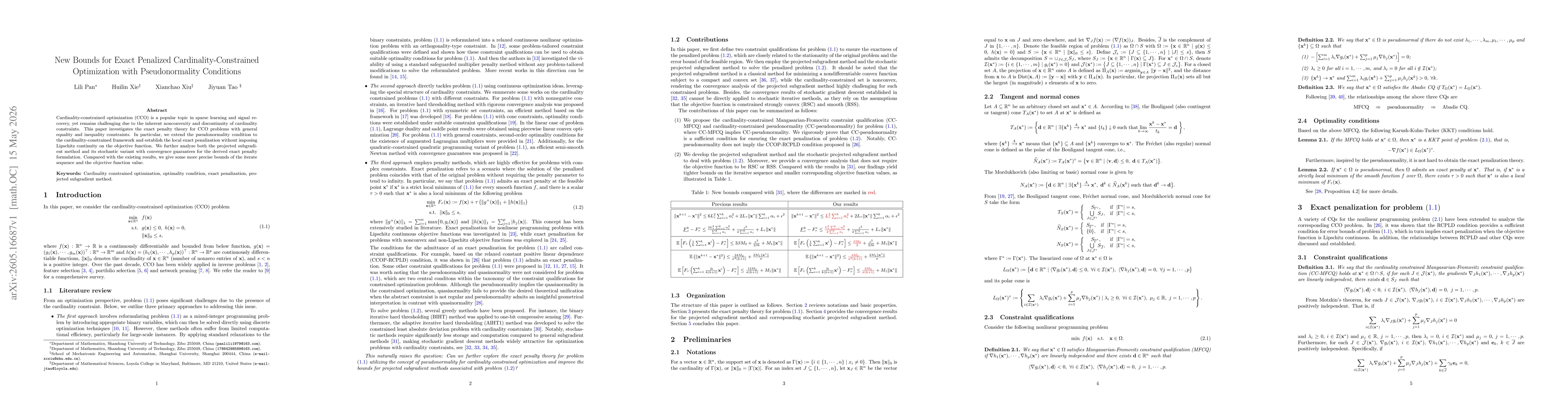 Thumbnail for New Bounds for Exact Penalized Cardinality-Constrained Optimization with Pseudonormality Conditions