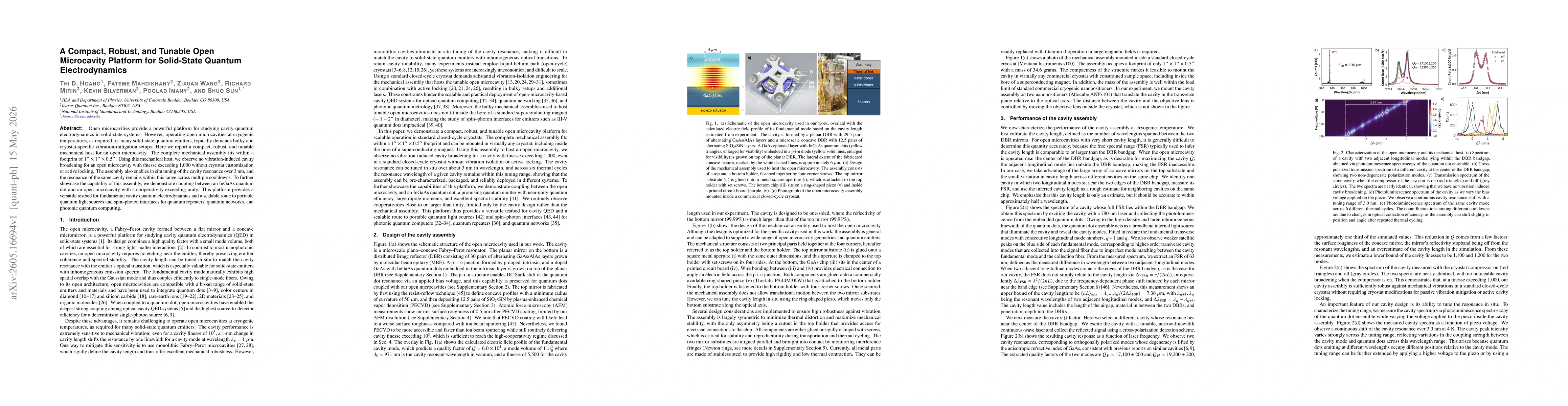 Thumbnail for A Compact, Robust, and Tunable Open Microcavity Platform for Solid-State Quantum Electrodynamics