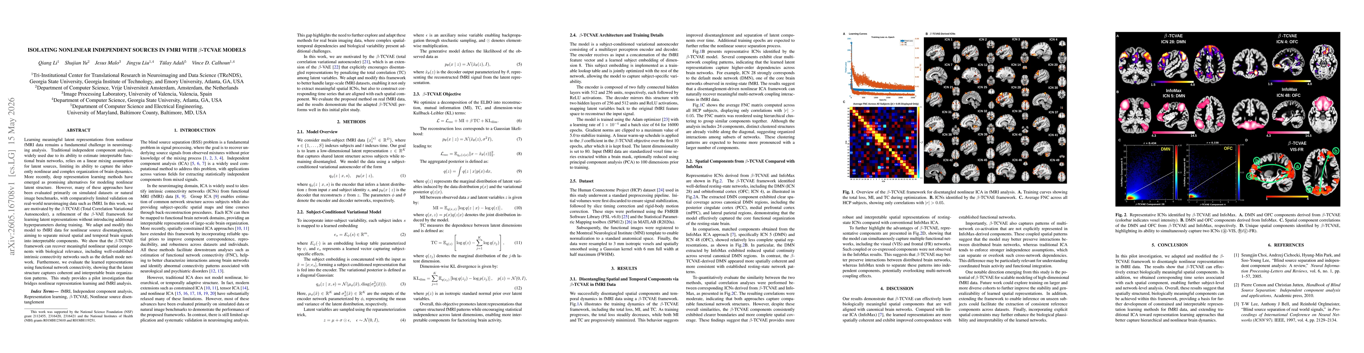 Thumbnail for Isolating Nonlinear Independent Sources in fMRI with $β$-TCVAE Models