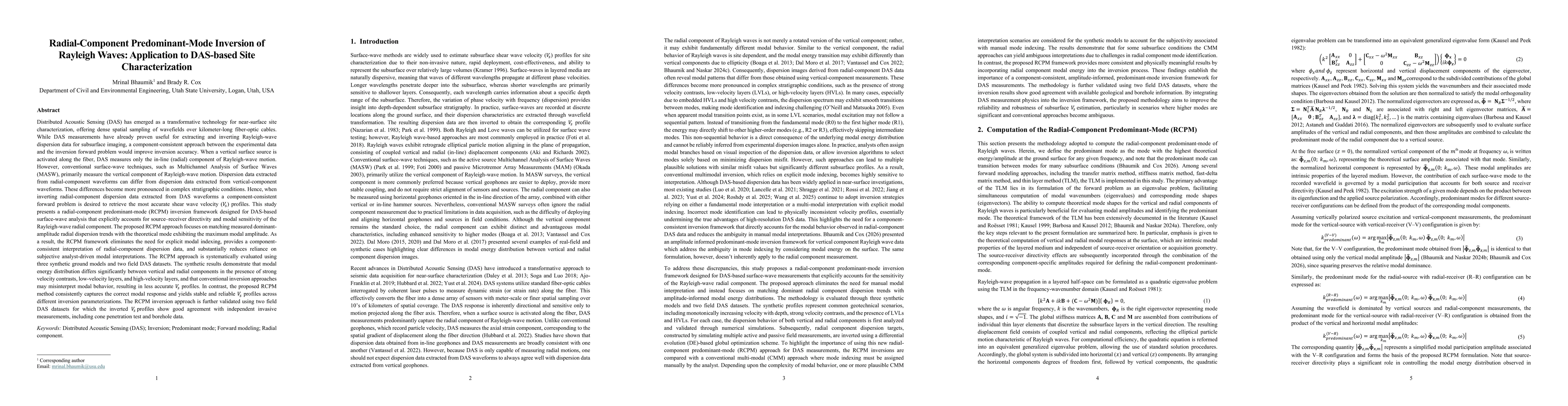 Thumbnail for Radial-Component Predominant-Mode Inversion of Rayleigh Waves: Application to DAS-based Site Characterization