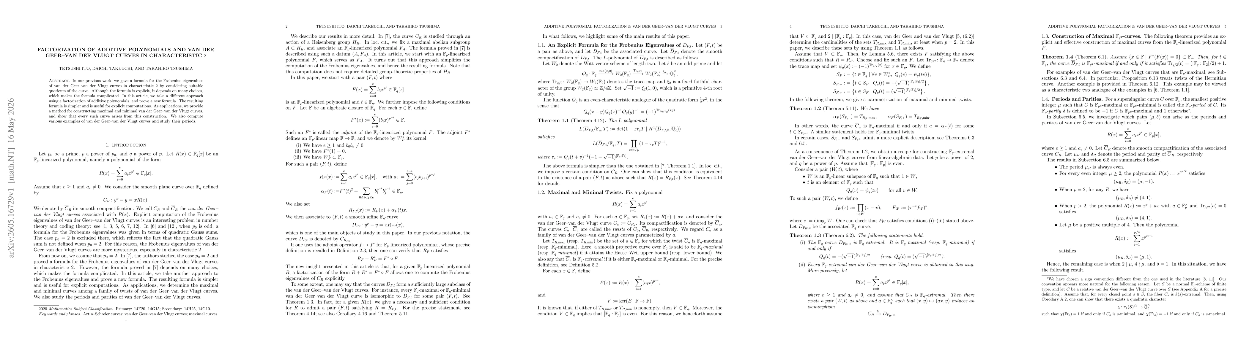 Thumbnail for Factorization of Additive Polynomials and van der Geer--van der Vlugt curves in characteristic 2