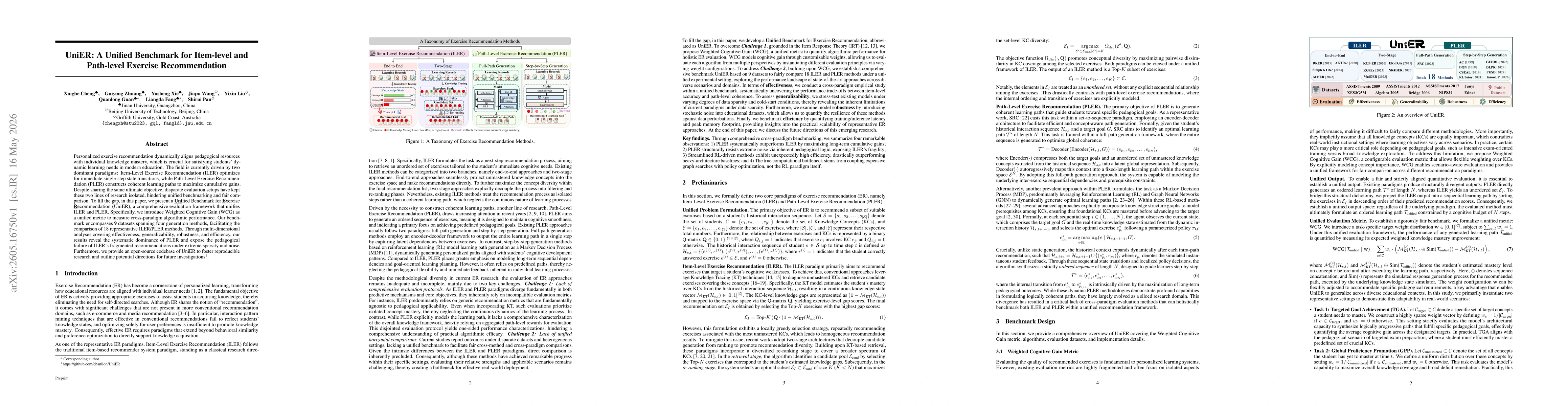 Thumbnail for UniER: A Unified Benchmark for Item-level and Path-level Exercise Recommendation