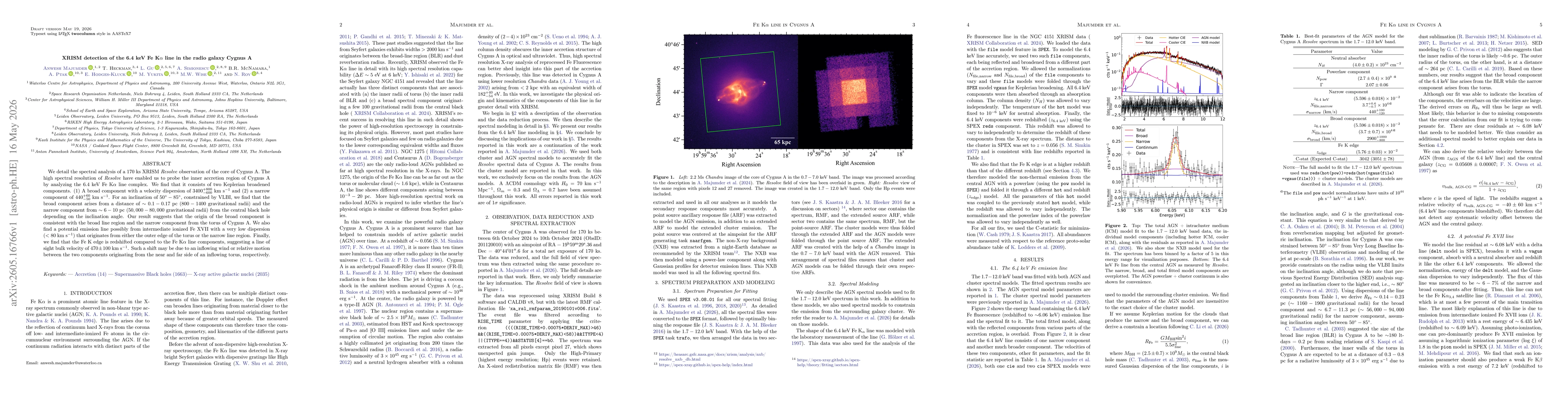 Thumbnail for XRISM detection of the 6.4 keV Fe K$α$ line in the radio galaxy Cygnus A