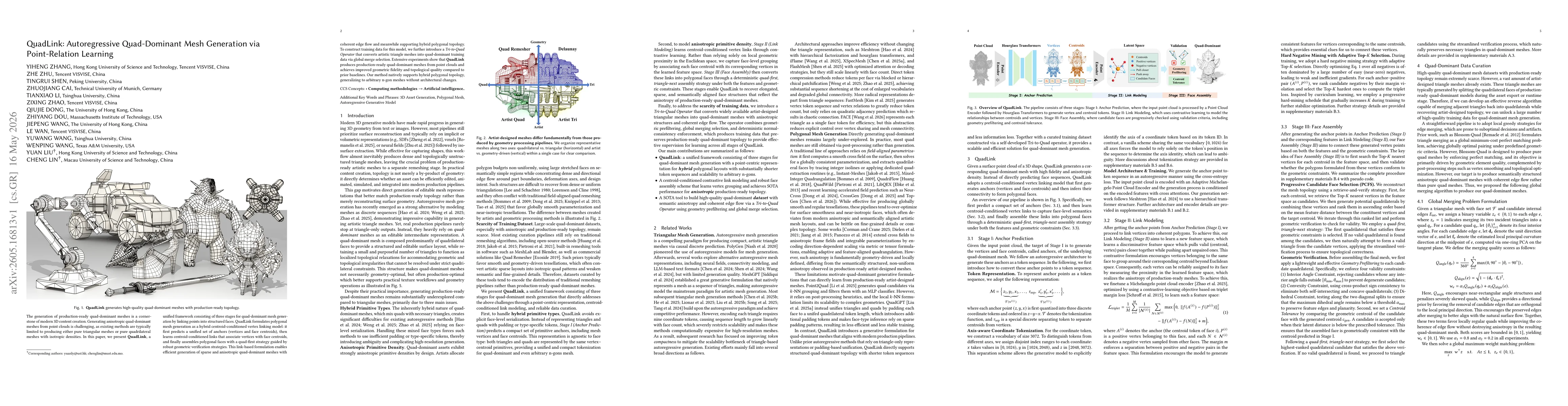 Thumbnail for QuadLink: Autoregressive Quad-Dominant Mesh Generation via Point-Relation Learning