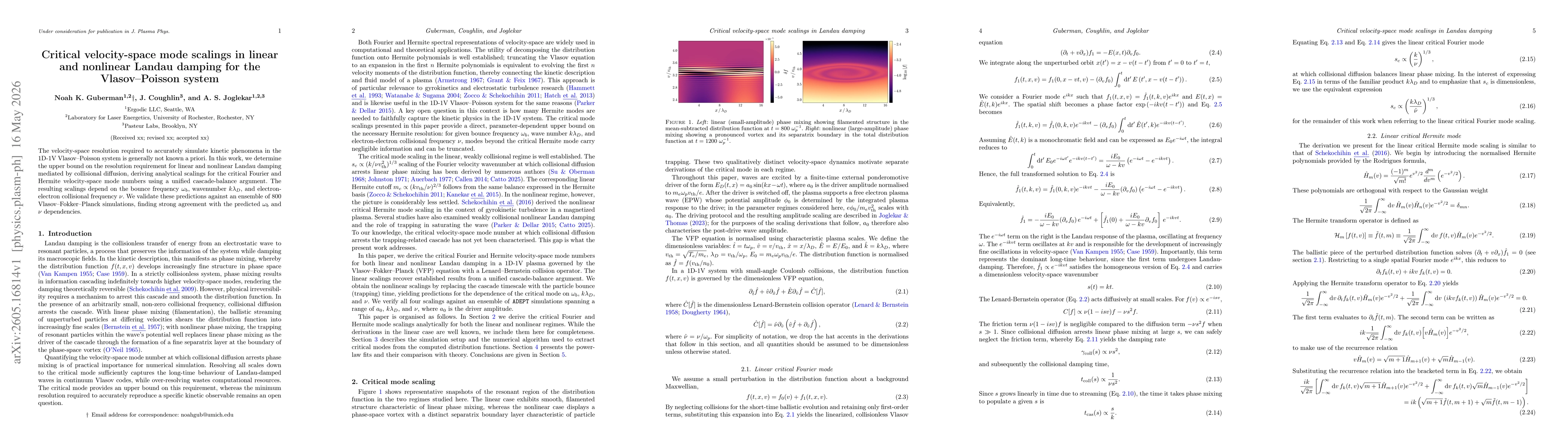Thumbnail for Critical velocity-space mode scalings in linear and nonlinear Landau damping for the Vlasov--Poisson system