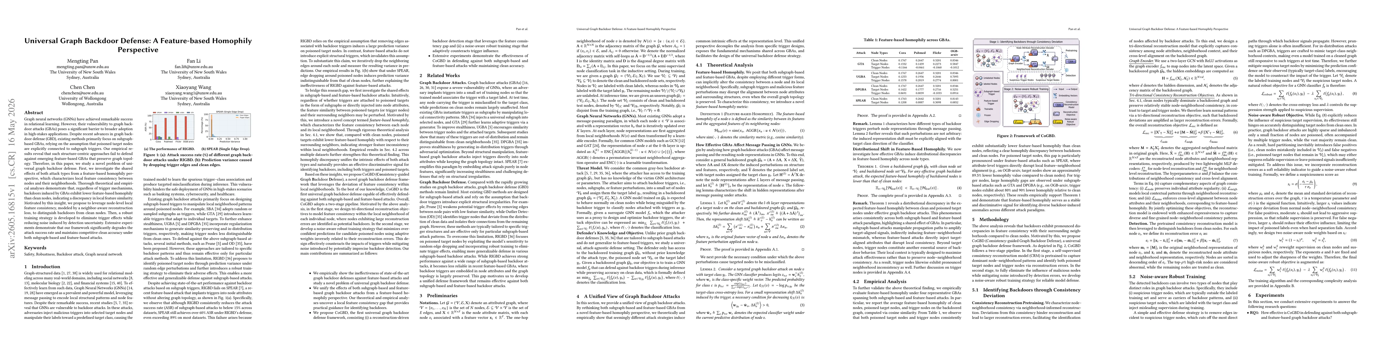 Thumbnail for Universal Graph Backdoor Defense: A Feature-based Homophily Perspective
