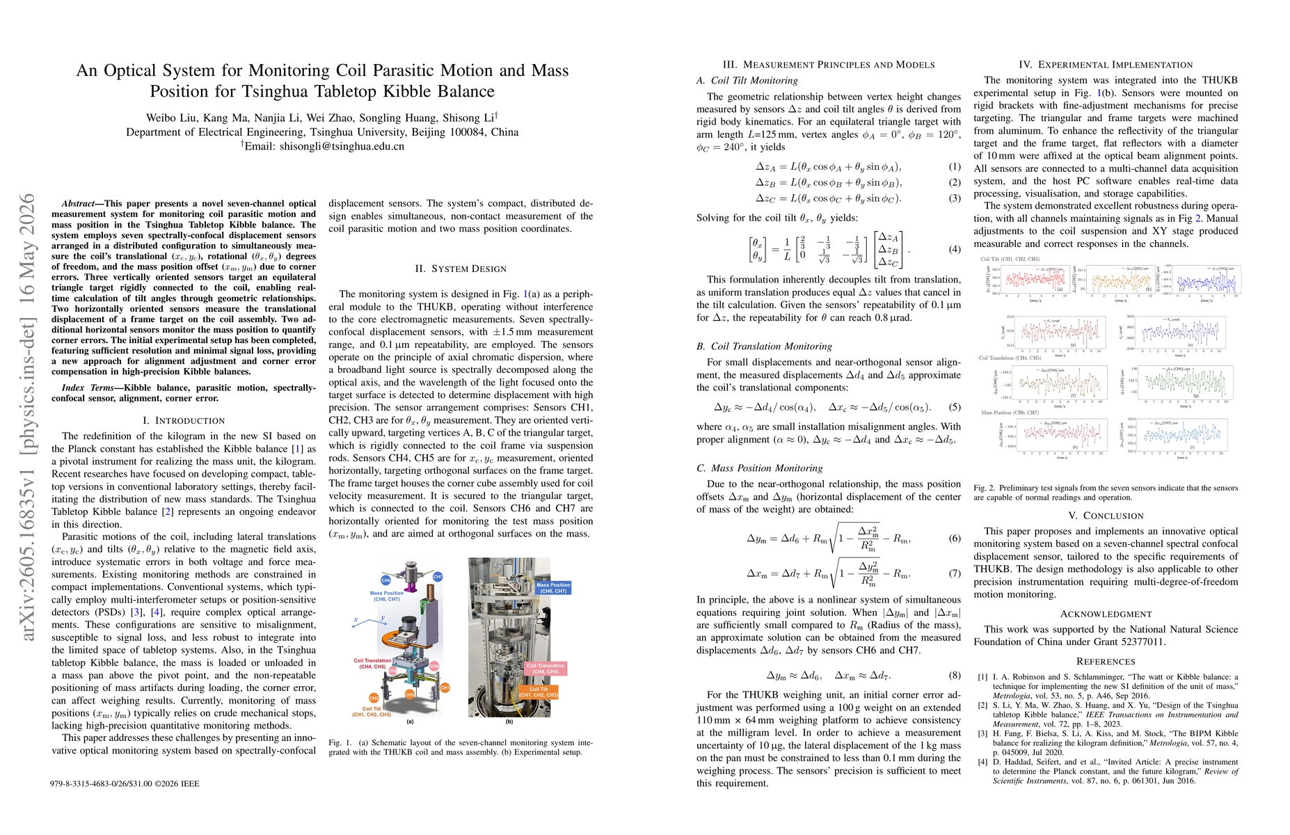 Thumbnail for An Optical System for Monitoring Coil Parasitic Motion and Mass Position for Tsinghua Tabletop Kibble Balance