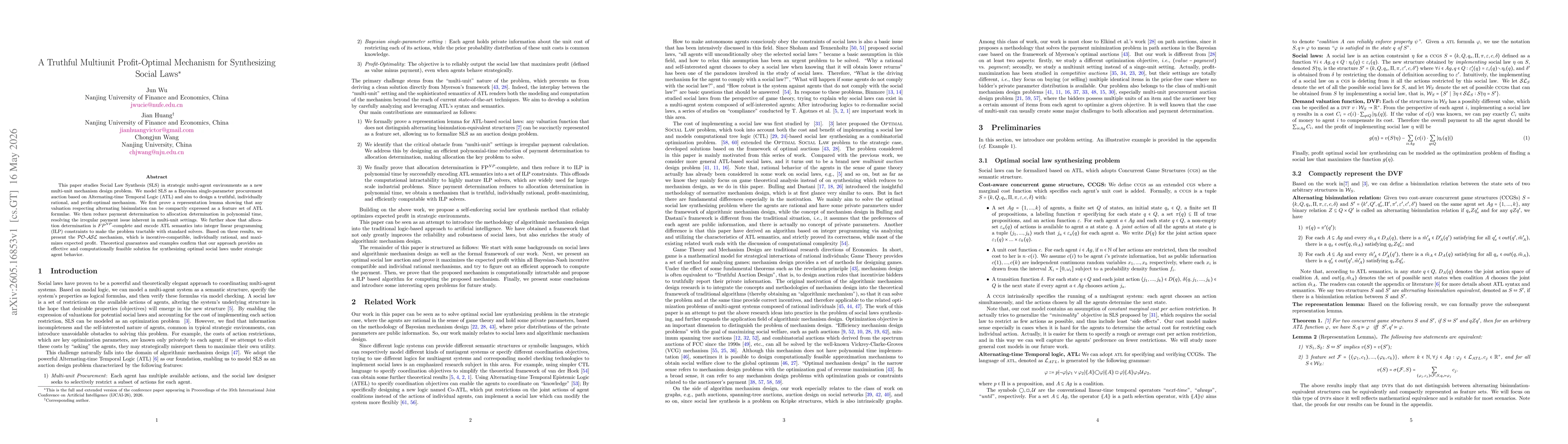 Thumbnail for A Truthful Multiunit Profit-Optimal Mechanism for Synthesizing Social Laws