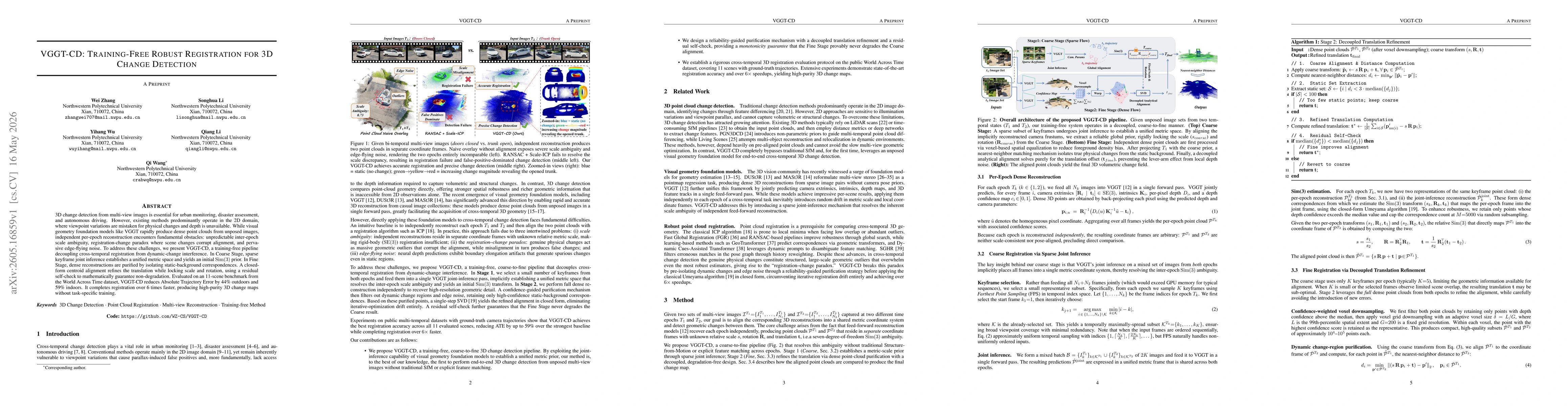 Thumbnail for VGGT-CD: Training-Free Robust Registration for 3D Change Detection