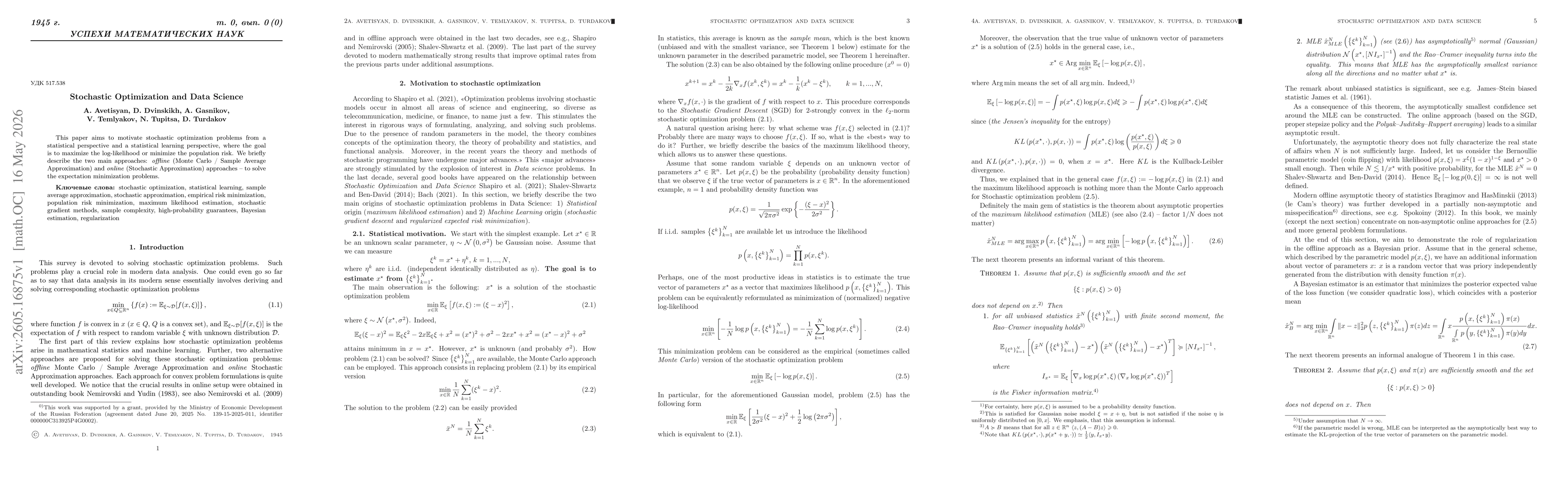 Thumbnail for Stochastic Optimization and Data Science