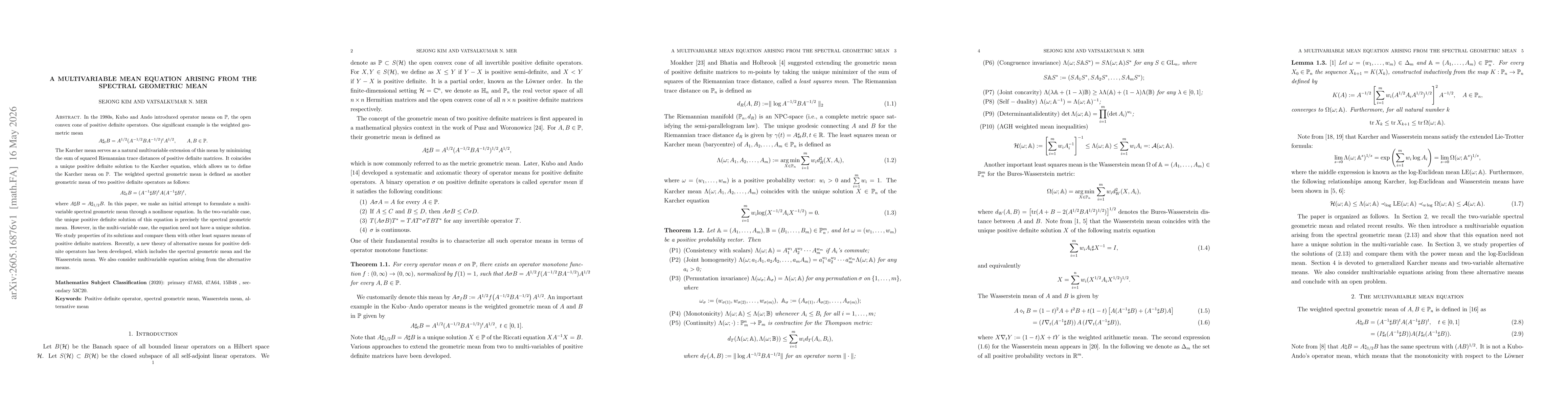 Thumbnail for A multivariable mean equation arising from the spectral geometric mean