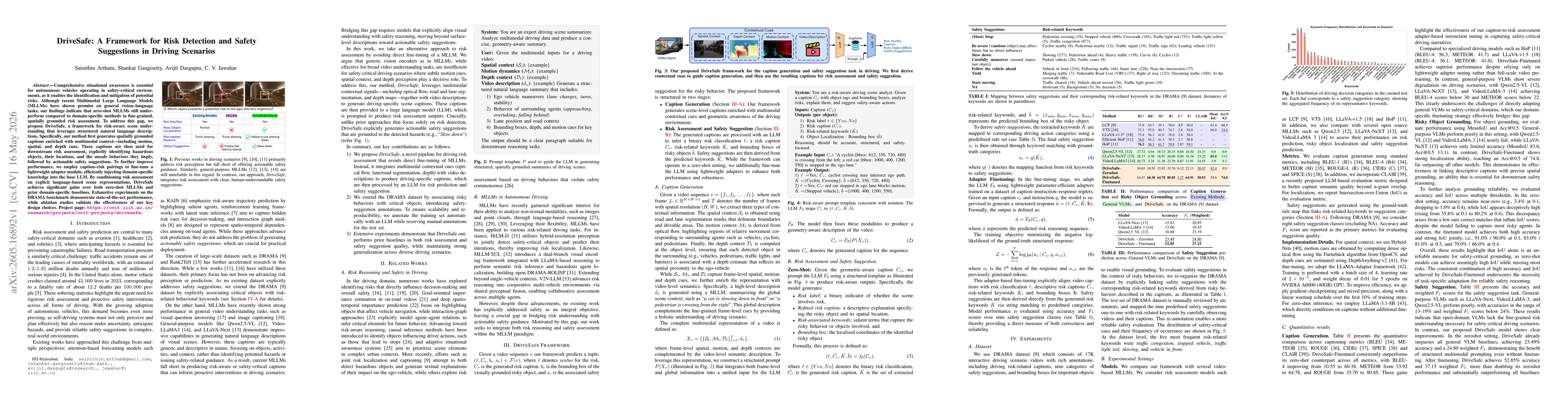 Thumbnail for DriveSafe: A Framework for Risk Detection and Safety Suggestions in Driving Scenarios
