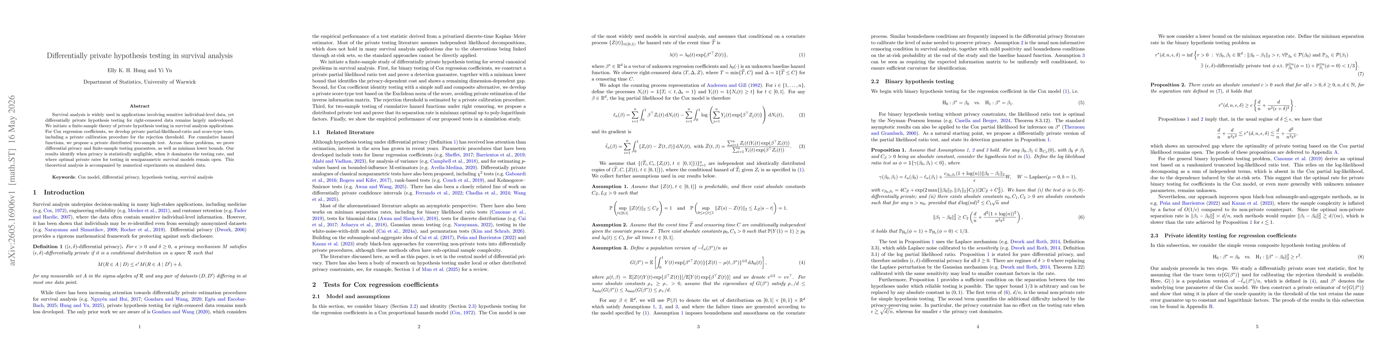 Thumbnail for Differentially private hypothesis testing in survival analysis