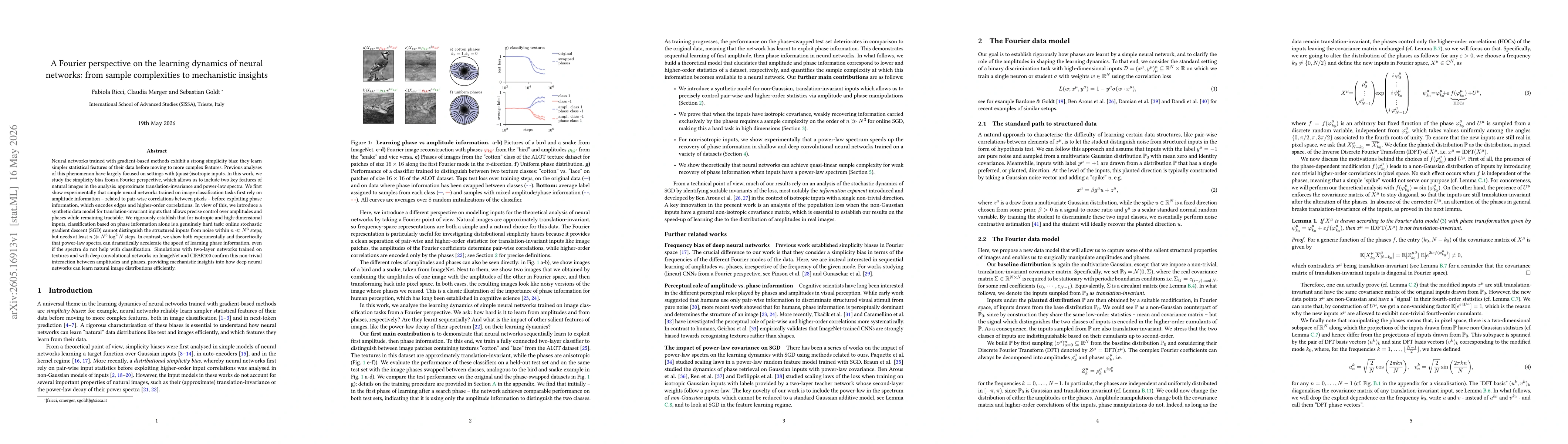Thumbnail for A Fourier perspective on the learning dynamics of neural networks: from sample complexities to mechanistic insights