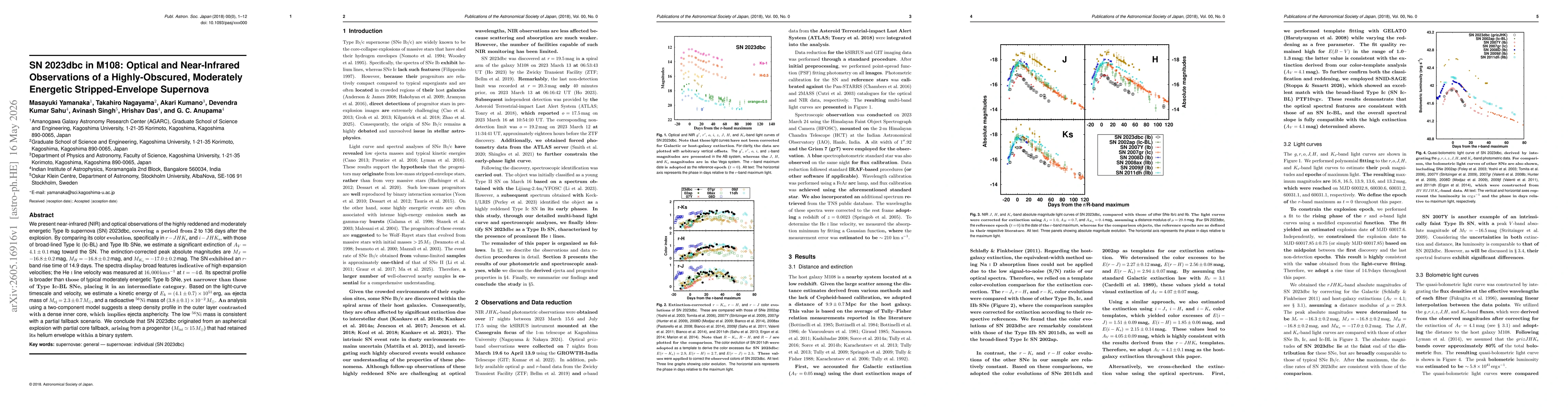 Thumbnail for SN 2023dbc in M108: Optical and Near-Infrared Observations of a Highly-Obscured, Moderately Energetic Stripped-Envelope Supernova