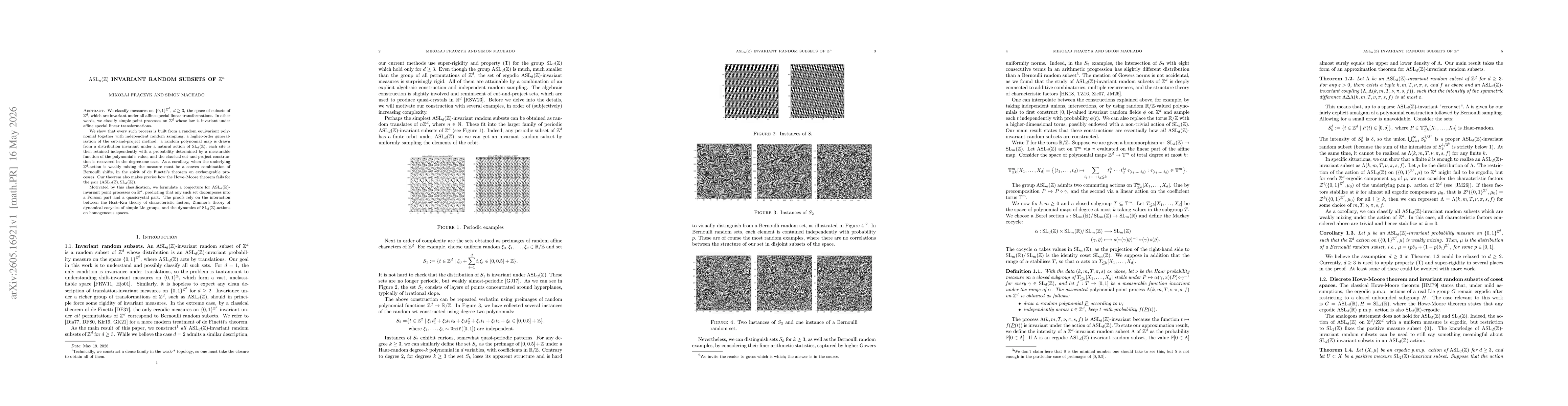 Thumbnail for ${\mathrm{ASL}_n}(\mathbb Z)$ invariant random subsets of $\mathbb Z^n$