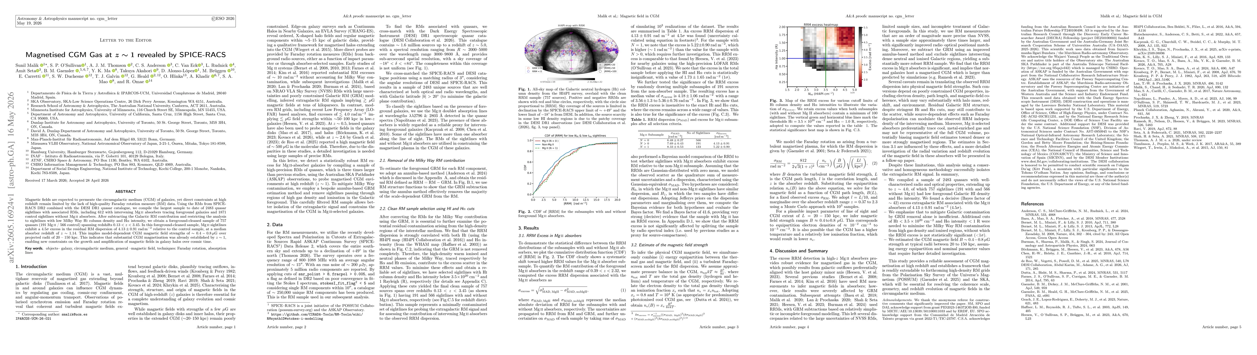 Thumbnail for Magnetised CGM Gas at z~1 revealed by SPICE-RACS