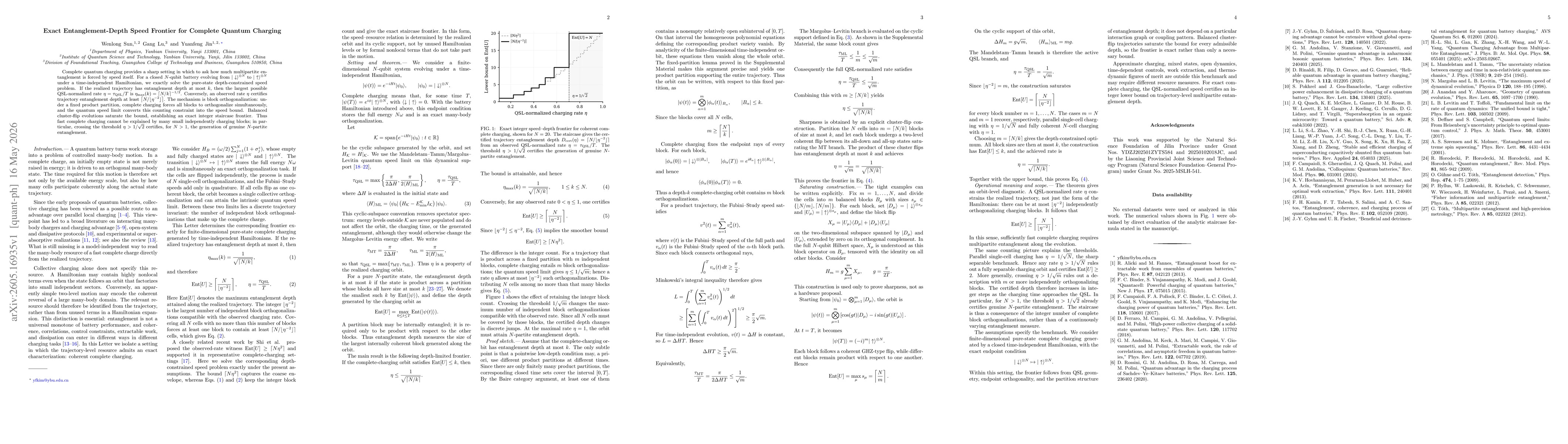Thumbnail for Exact Entanglement-Depth Speed Frontier for Complete Quantum Charging