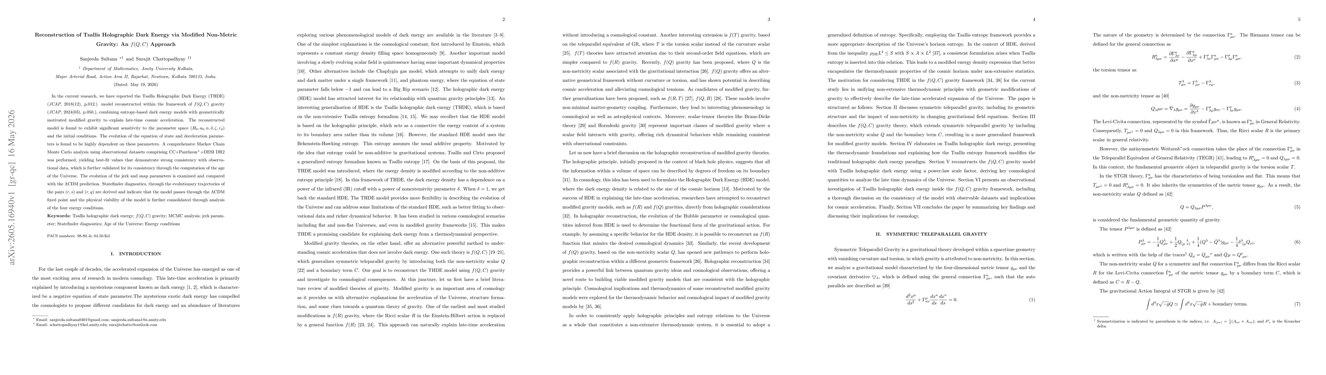 Thumbnail for Reconstruction of Tsallis Holographic Dark Energy via Modified Non-Metric Gravity: An $f(Q,C)$ Approach