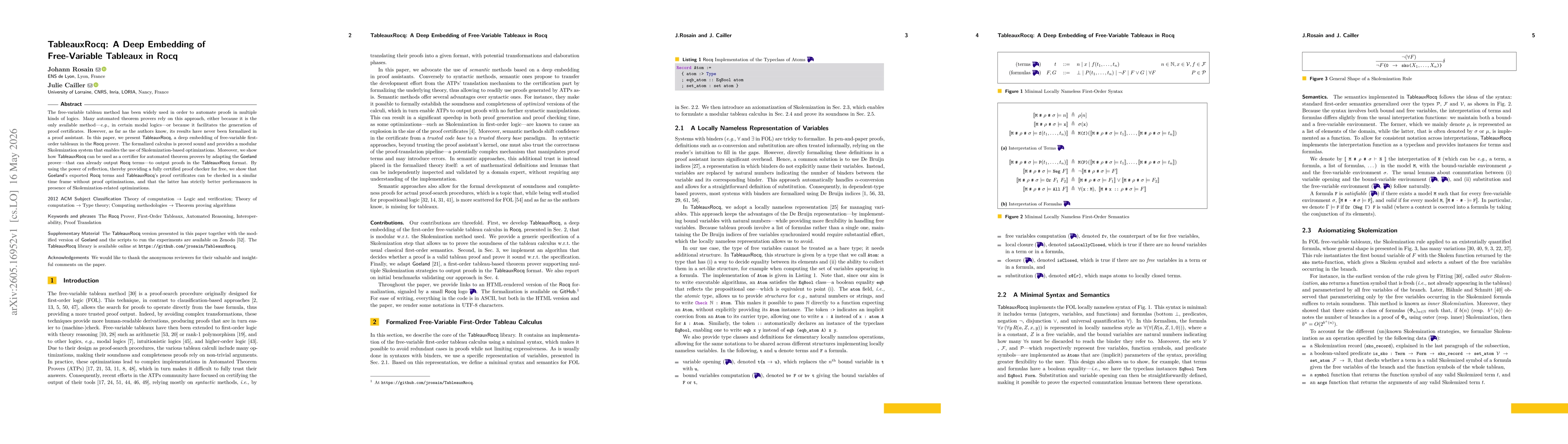 Thumbnail for TableauxRocq: A Deep Embedding of Free-Variable Tableaux in Rocq