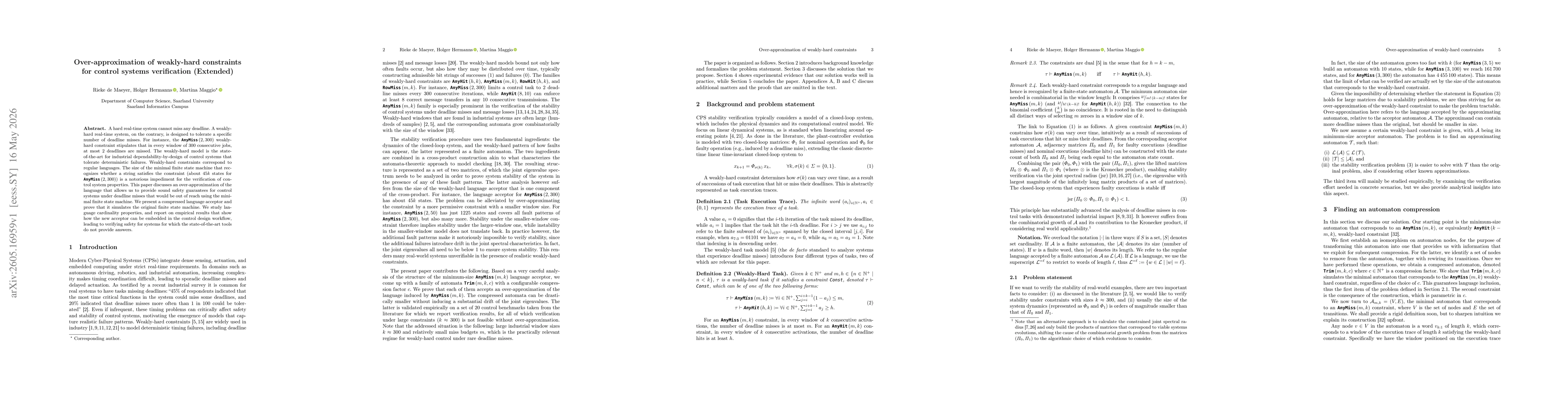 Thumbnail for Over-approximation of weakly-hard constraints for control systems verification (Extended)