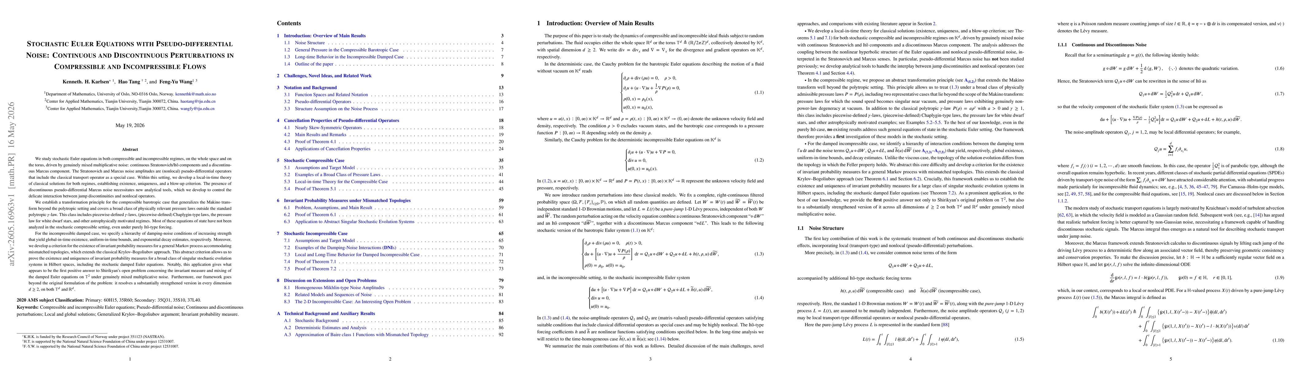 Thumbnail for Stochastic Euler Equations with Pseudo-differential Noise: Continuous and Discontinuous Perturbations in Compressible and Incompressible Flows