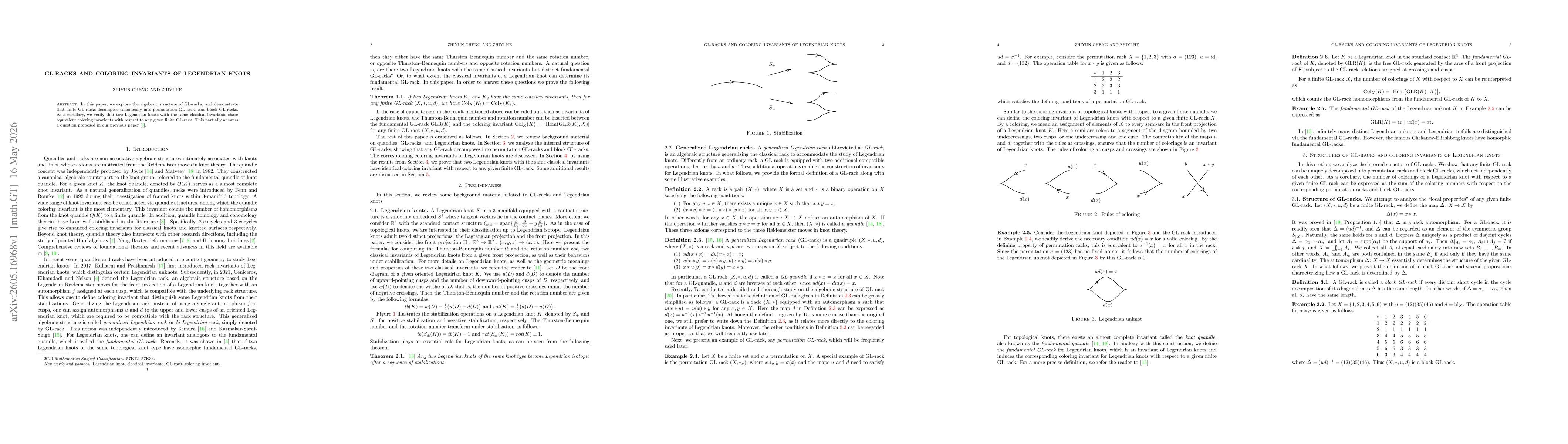 Thumbnail for GL-racks and coloring invariants of Legendrian knots