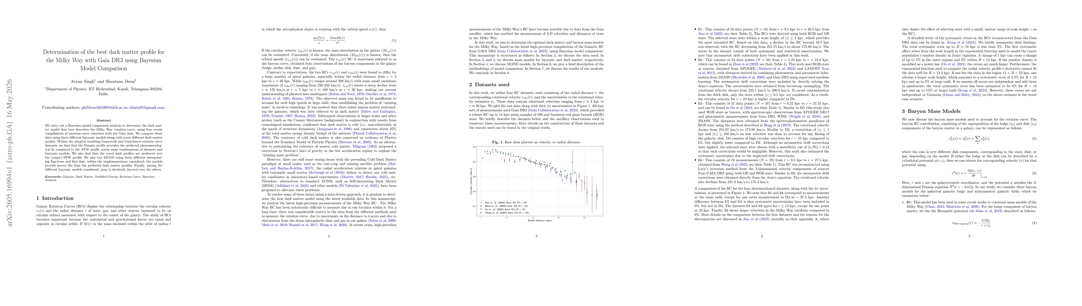 Thumbnail for Determination of the best dark matter profile for the Milky Way with Gaia DR3 using Bayesian Model Comparison