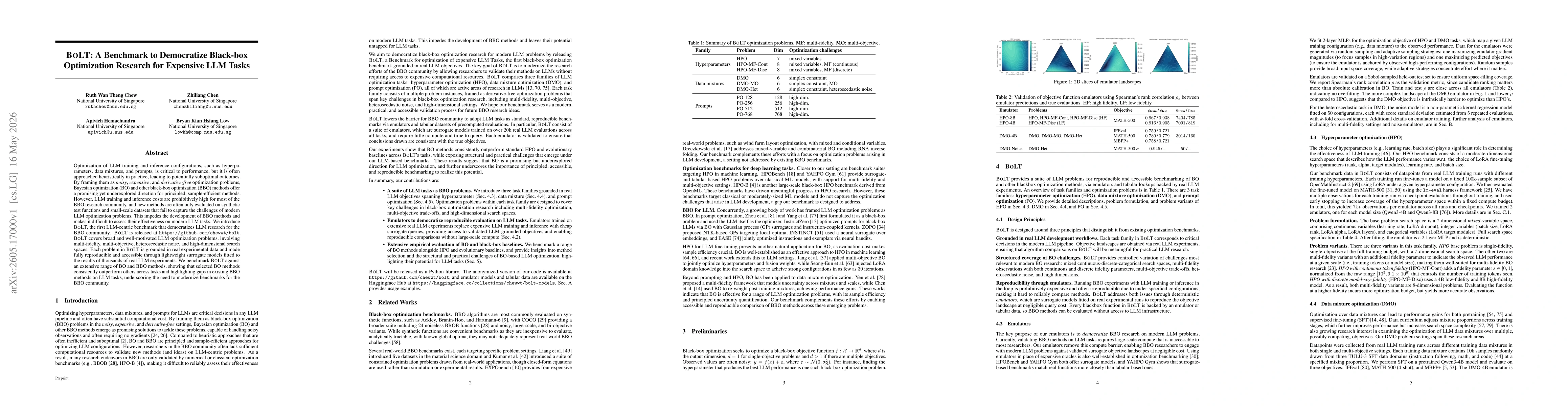 Thumbnail for BoLT: A Benchmark to Democratize Black-box Optimization Research for Expensive LLM Tasks