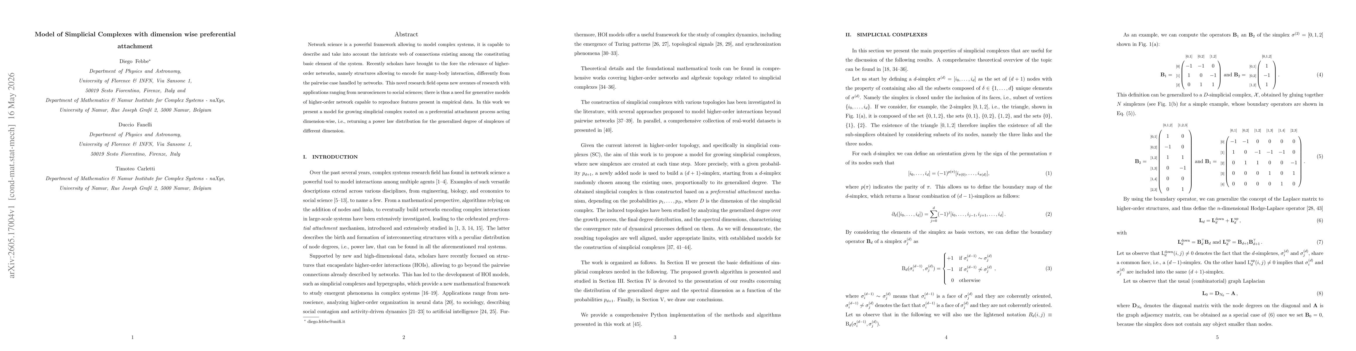Thumbnail for Model of Simplicial Complexes with dimension-wise preferential attachment