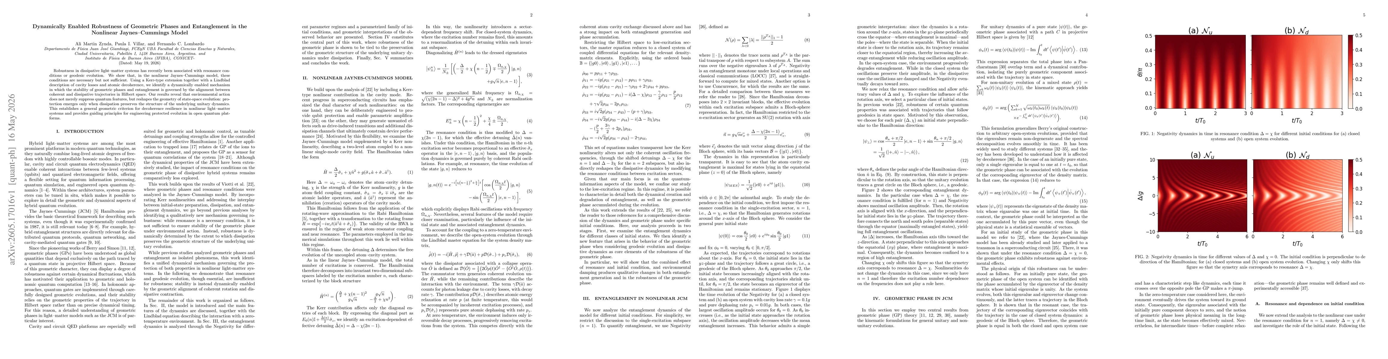 Thumbnail for Dynamically Enabled Robustness of Geometric Phases and Entanglement in the Nonlinear Jaynes-Cummings Model