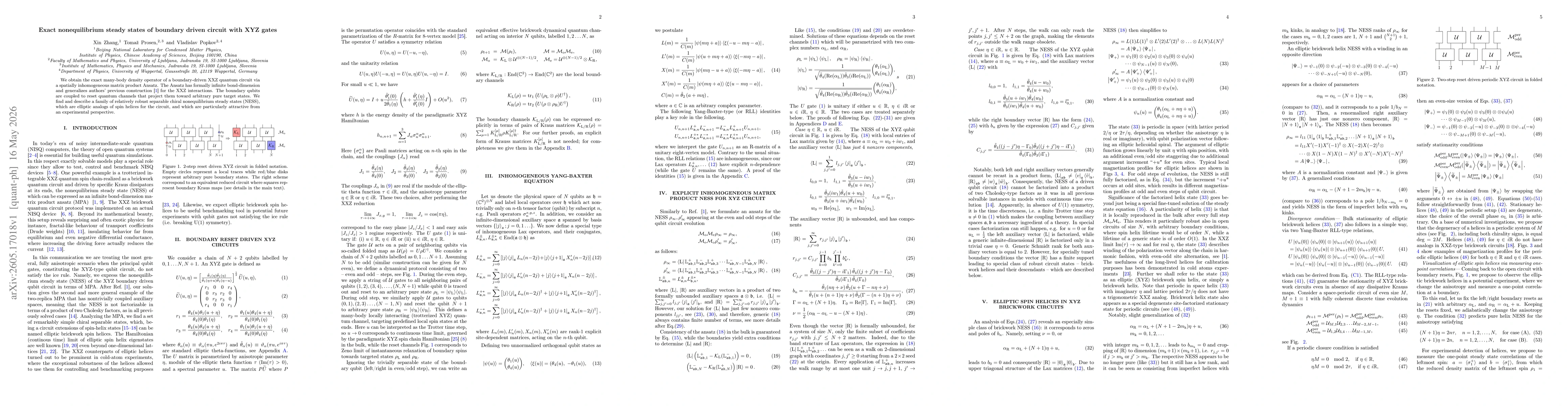 Thumbnail for Exact nonequilibrium steady states of boundary driven circuit with XYZ gates