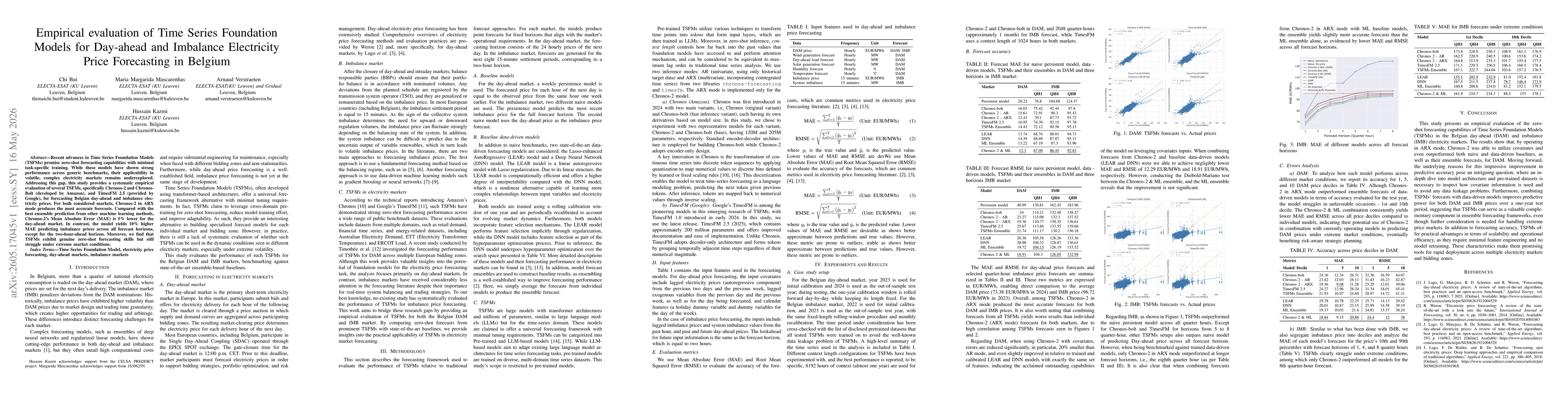 Thumbnail for Empirical evaluation of Time Series Foundation Models for Day-ahead and Imbalance Electricity Price Forecasting in Belgium