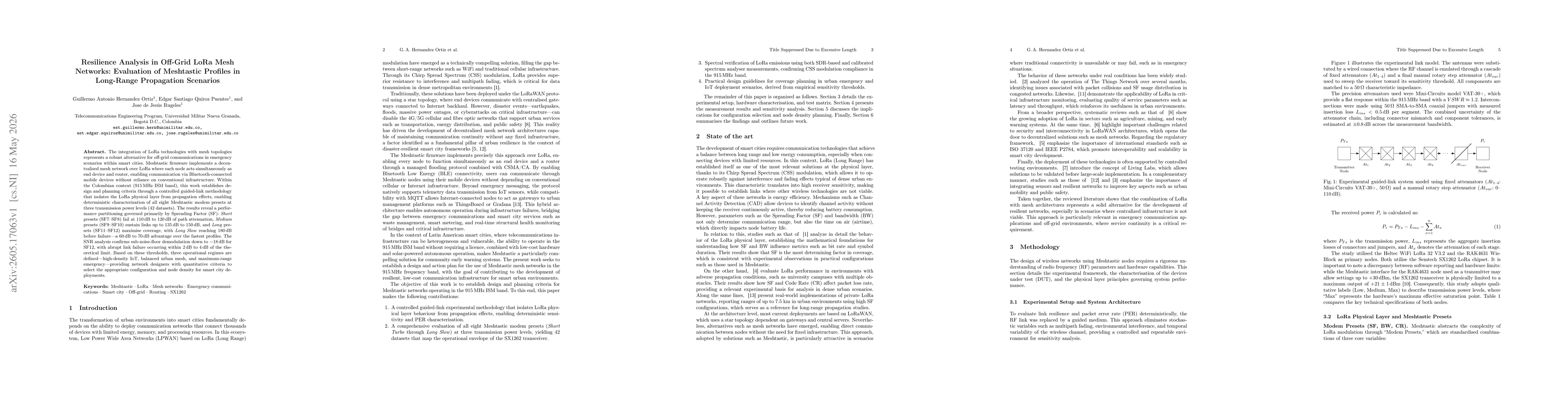 Thumbnail for Resilience Analysis in Off-Grid LoRa Mesh Networks: Evaluation of Meshtastic Profiles in Long-Range Propagation Scenarios