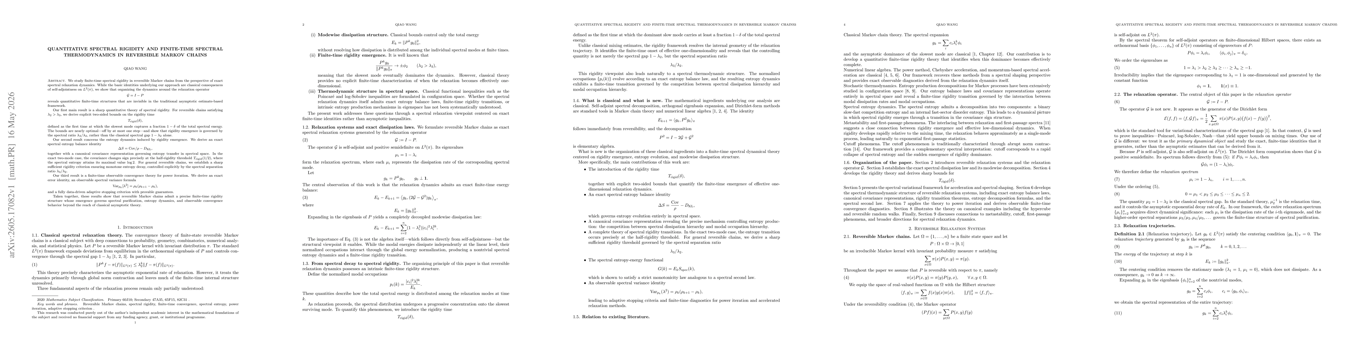 Thumbnail for Quantitative Spectral Rigidity and Finite-Time Spectral Thermodynamics in Reversible Markov Chains