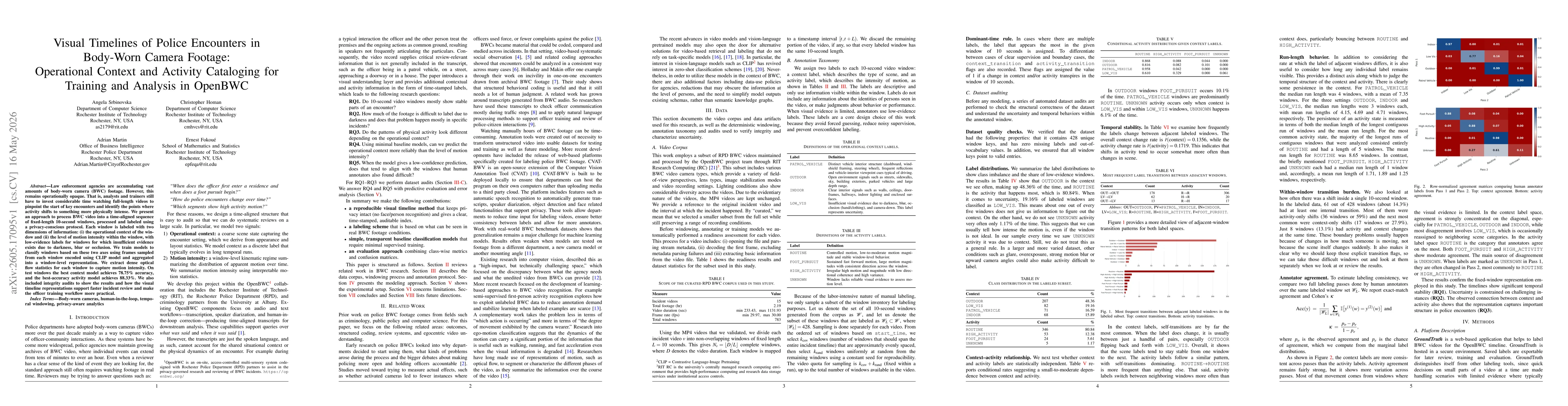 Thumbnail for Visual Timelines of Police Encounters in Body-Worn Camera Footage: Operational Context and Activity Cataloging for Training and Analysis in OpenBWC