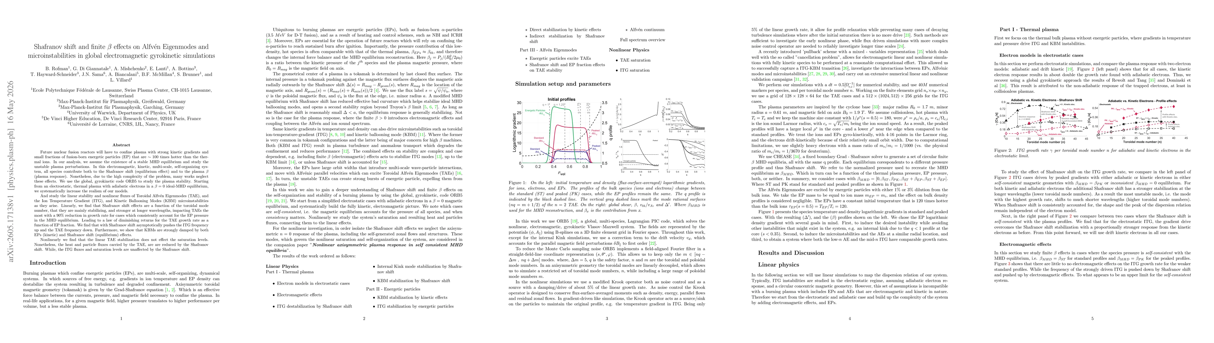 Thumbnail for Shafranov shift and finite $β$ effects on Alfvén Eigenmodes and microinstabilities in global electromagnetic gyrokinetic simulations
