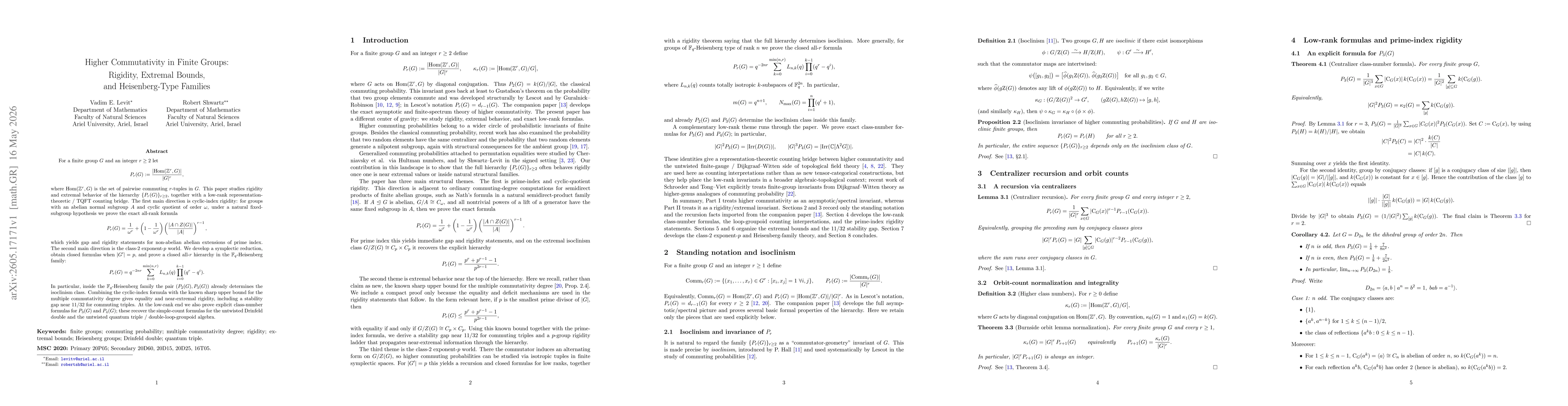 Thumbnail for Higher Commutativity in Finite Groups, Rigidity, Extremal bounds, and Heisenberg-Type Families